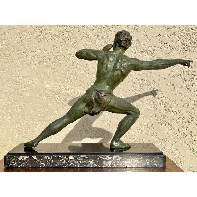 Spelter and Marble Sculpture by Jean De Roncourt, 1930 For Sale - Image 9 of 11