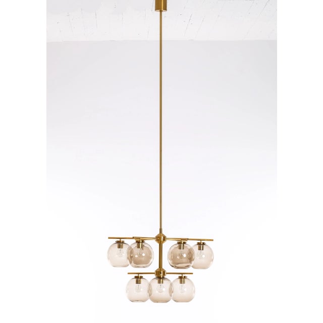 Gold Large Brass Chandelier by Holger Johansson, Sweden, 1970s For Sale - Image 8 of 8