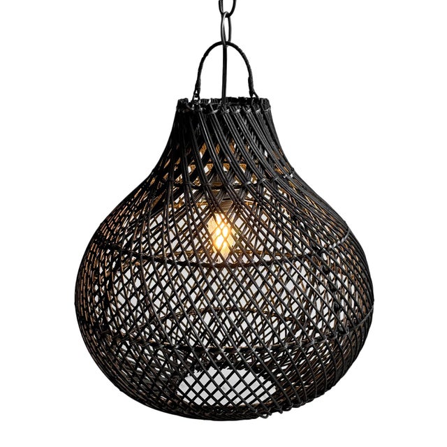 2020s Organic Modern Black Bawang Rattan Pendant Light Medium For Sale - Image 5 of 8