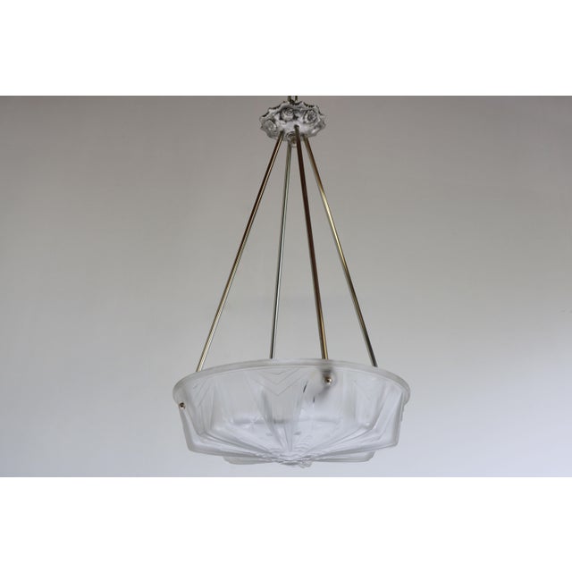 Vintage French Art Deco Pendant Light in White Glass by Muller Freres, 1930 For Sale - Image 13 of 13