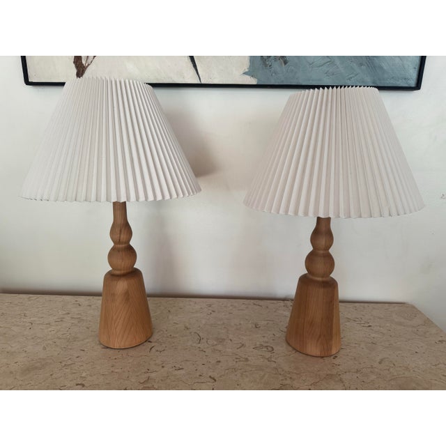 1960s Mid Century Scandinavian Turned Wood Table Lamps - a Pair For Sale - Image 10 of 11