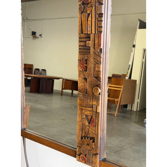 Lane Furniture Lane Pueblo Brutalist Oak Wall Mirror – Paul Evans Style Frame 1970s For Sale - Image 4 of 8