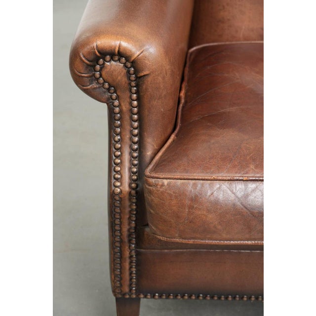 Dark Brown Sheepskin Wingback Lounge Chair For Sale - Image 12 of 14