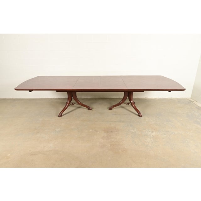 Italian Provincial Carved Cherry Wood and Inlaid Brass Double Pedestal Extension Dining Table by Emanuel Morez For Sale - Image 10 of 13