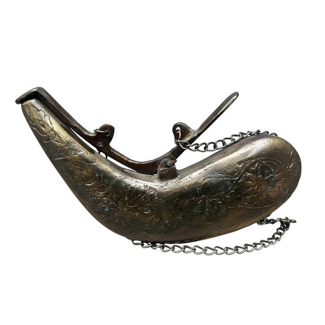 Antique Style Brass Gun Powder Horn For Sale - Image 10 of 10