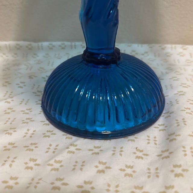 Figurative Vintage Blue Glass Compote With a Hand on Stem For Sale - Image 3 of 10