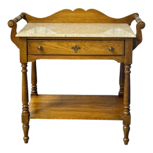 Late 20th Century Stone Top Oak Victorian Style Sever / Wash Stand