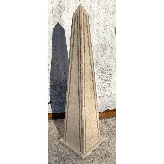 Transform your space with this Vintage Boho Monumental Tessellated Stone Obelisk, a striking piece that blends ancient...