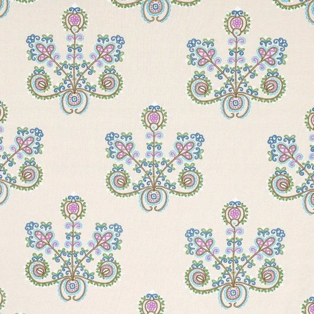 Sample - Schumacher Estrella Embroidery Fabric in Jewel For Sale