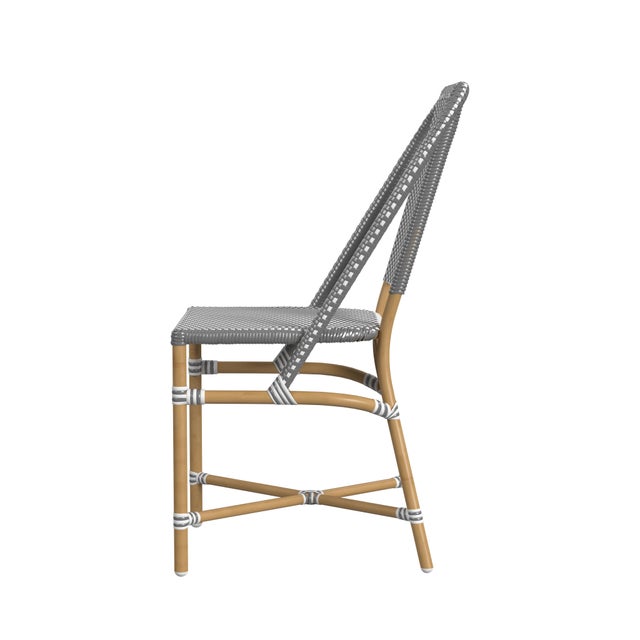 2020s Tobias 18.5 in. Seat Height Outdoor Rattan and Metal Dining Side Chair, Gray/White Dot / Natural Rattan Frame For Sale - Image 5 of 8