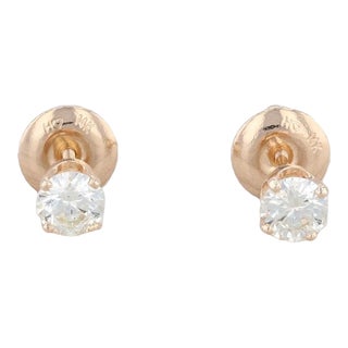 0.47ctw Diamond Stud Earrings 14k Yellow Gold Screwback Round Pierced - 2 Pieces For Sale
