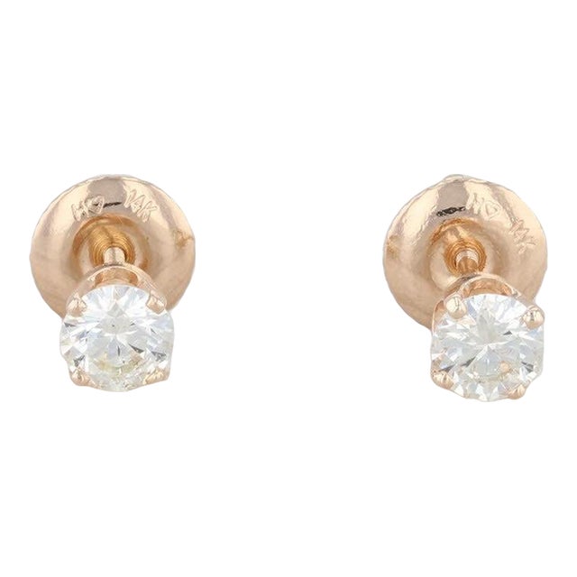 0.47ctw Diamond Stud Earrings 14k Yellow Gold Screwback Round Pierced - 2 Pieces For Sale