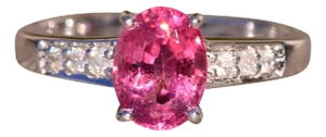 The Santee: Lovely Pink Tourmaline Ring with Diamond Side Stones