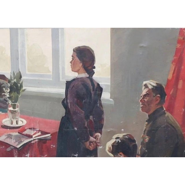 Campaign Antique Oil Painting: Ukrainian Socialist Realism Art, 1970s 140-200 For Sale - Image 3 of 6