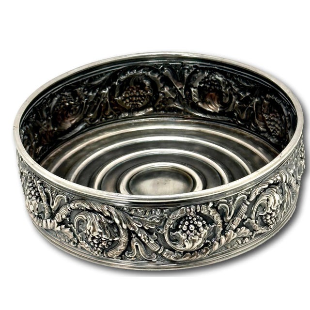 Metal Fine Quality Fancy Antique Heavy Silver Electroplate Wine Bottle Coaster by Tiffany & Company - Circa 1910s For Sale - Image 7 of 12