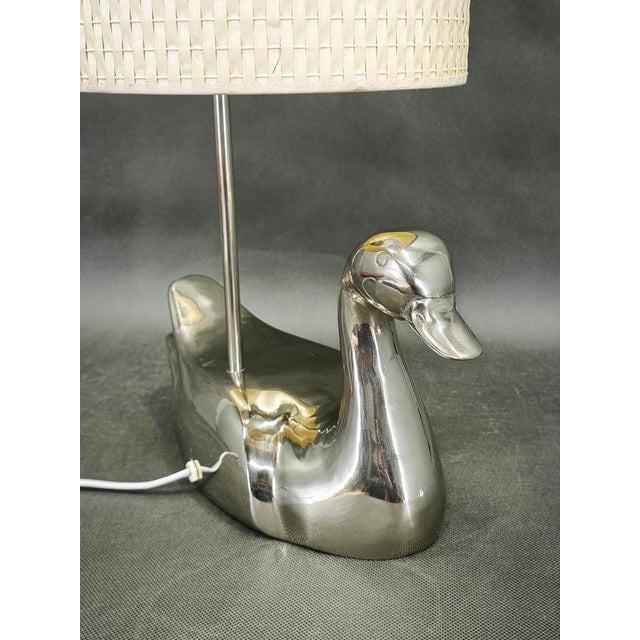Metal Italian Chrome Duck Table Lamp with Original Shade, 1970s For Sale - Image 7 of 13