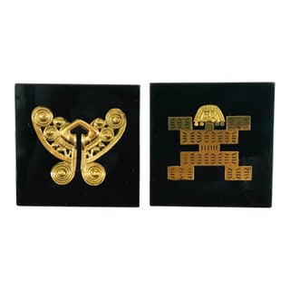 20th Century Colombian Prehispanic Gold Replicas Set in Resin- Set of 2 For Sale