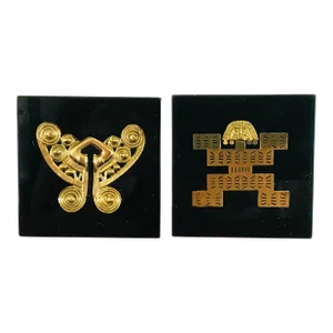 20th Century Colombian Prehispanic Gold Replicas Set in Resin- Set of 2