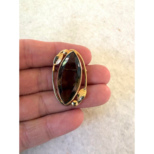 Mid-Century Modern 12k Gold Fill Smoke Quartz Vintage Brooch For Sale - Image 3 of 5