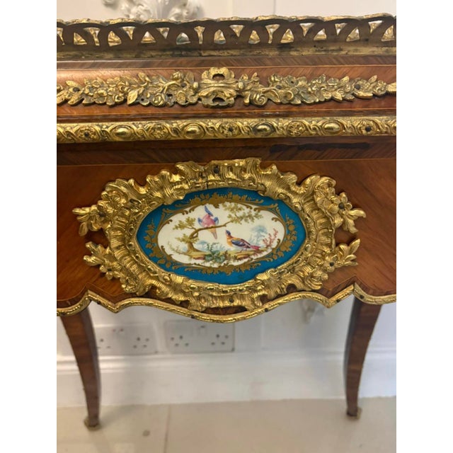 Antique French Victorian Ormolu Mounted Kingwood Jardiniere Stand with Porcelain Plaque, 1860 For Sale - Image 12 of 17