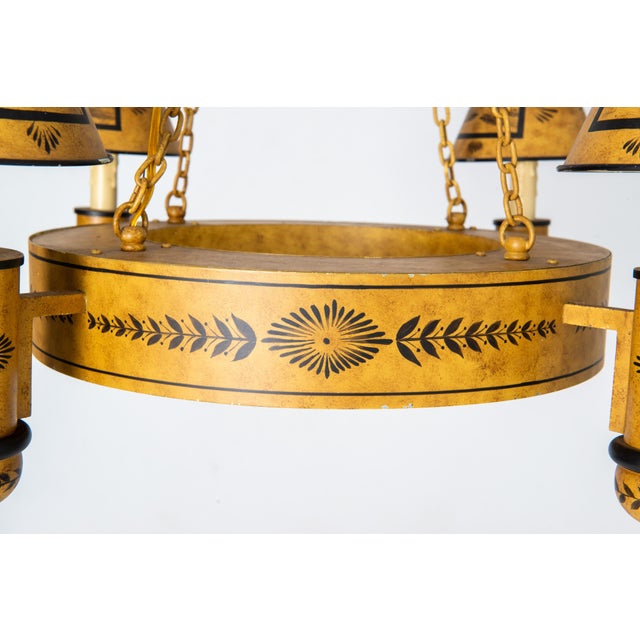Gold Vintage Black and Gold Tole Chandelier, Directoire Style, 1950s For Sale - Image 8 of 13