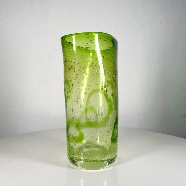 Mid-Century Modern 1970s Green Art Glass Vase Controlled Bubble Modern Style of Murano For Sale - Image 3 of 10