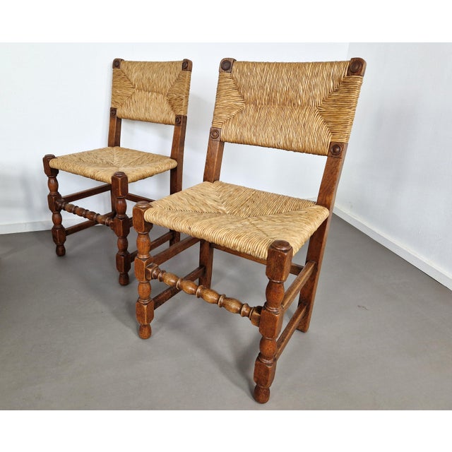 Vintage French Primitive Rush Chairs, 1930s, Set of 4 For Sale - Image 4 of 11