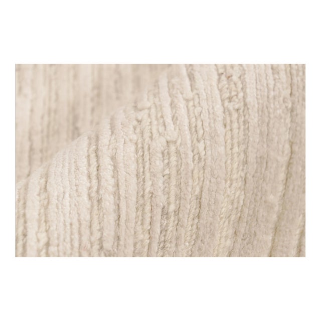 Rug & Kilim’s Textural Rug in White and Cream-Beige Abstract High-Low Stripes For Sale