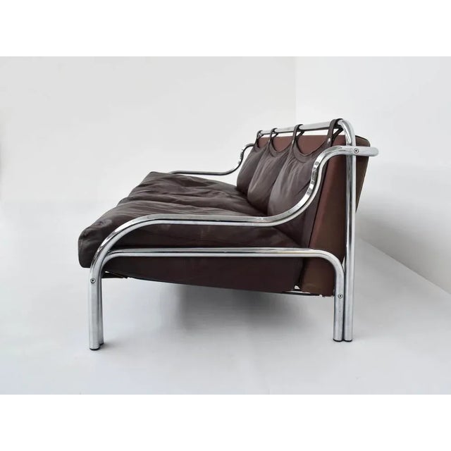 Bauhaus Leather Three-Seater Sofa Mod. String by Gae Aulenti for Poltronova, Italy, 1962 For Sale - Image 3 of 13
