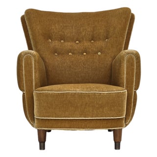 Danish Relax Chair in Honey Yellow Furniture Velour, 1960s For Sale