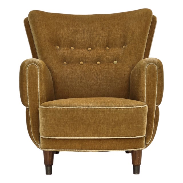 Danish Relax Chair in Honey Yellow Furniture Velour, 1960s For Sale