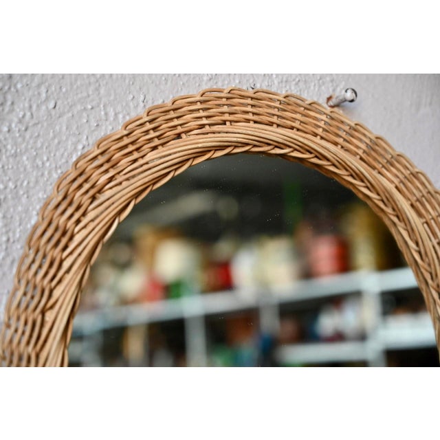 1960s Vintage Bohemian Oval Mirror in Woven Rattan, 1960s For Sale - Image 5 of 6