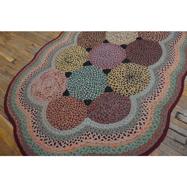 1920s Beautifuly Soft Multi Color Ground With Colorful Circles Oval Antique American Braided Rug For Sale - Image 5 of 15