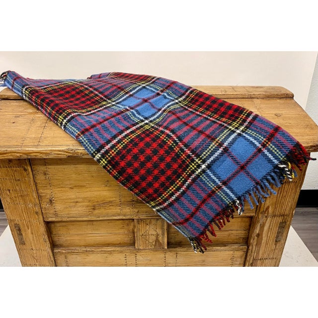 2020s Merino Lambswool Knee Rug / Blanket in a Colorful Blue Plaid Pattern- Made in England For Sale - Image 5 of 11