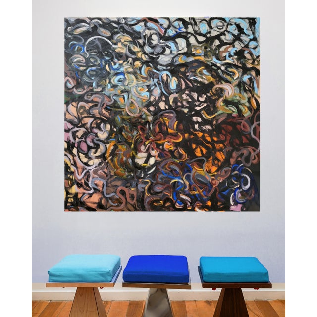 Contemporary Ancient Graffiti, Large Abstract Expressionist Oil Painting by Alexandra Swistak For Sale - Image 3 of 11