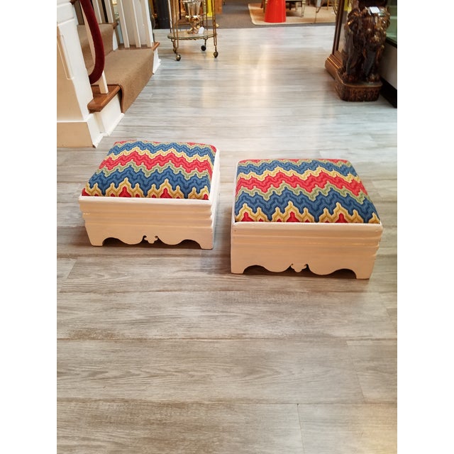 White Victorian Footstools With Colorful Handmade Flamestitch