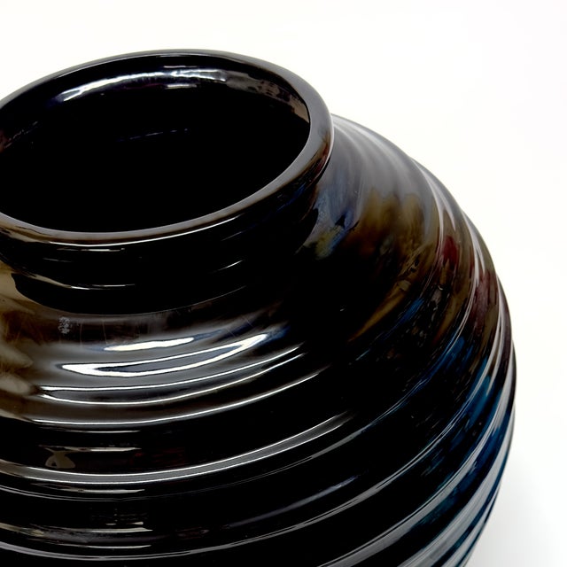1980s Monumental Ribbed Black Ceramic Floor Vase by Haeger, No. 4340. Made in Usa For Sale - Image 5 of 5