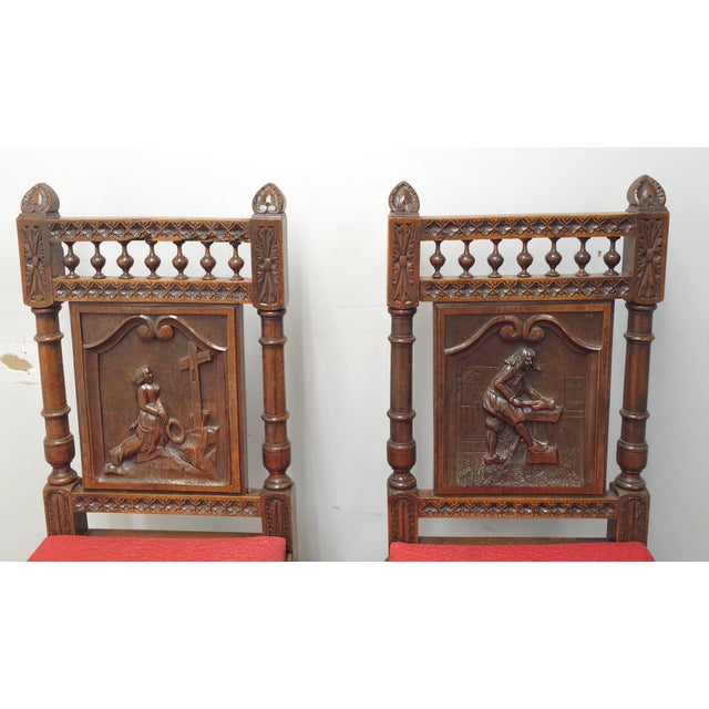 Mid 20th Century Mid 20th Century Pair Jacobean Style Carved Oak and Caned Seat Side Chairs For Sale - Image 5 of 14