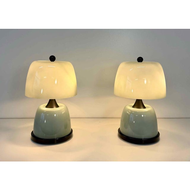 Murano Glass Table Lamps in Sage Green with Black Details, 2000s, Set of 2 For Sale - Image 6 of 9