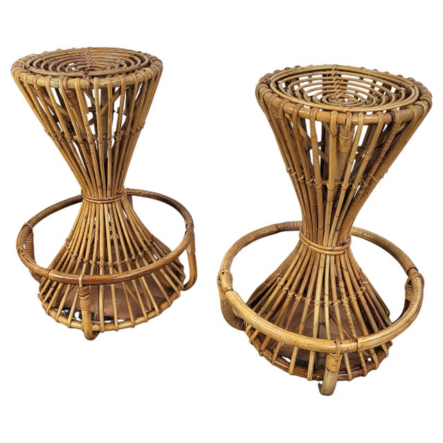 Brown Set of Italian Round Bar Stools in Bamboo, 1960s For Sale - Image 8 of 8