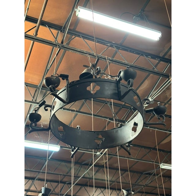 Metal Mid 20th Century A French Six-Light Iron Ring Chandelier For Sale - Image 7 of 7