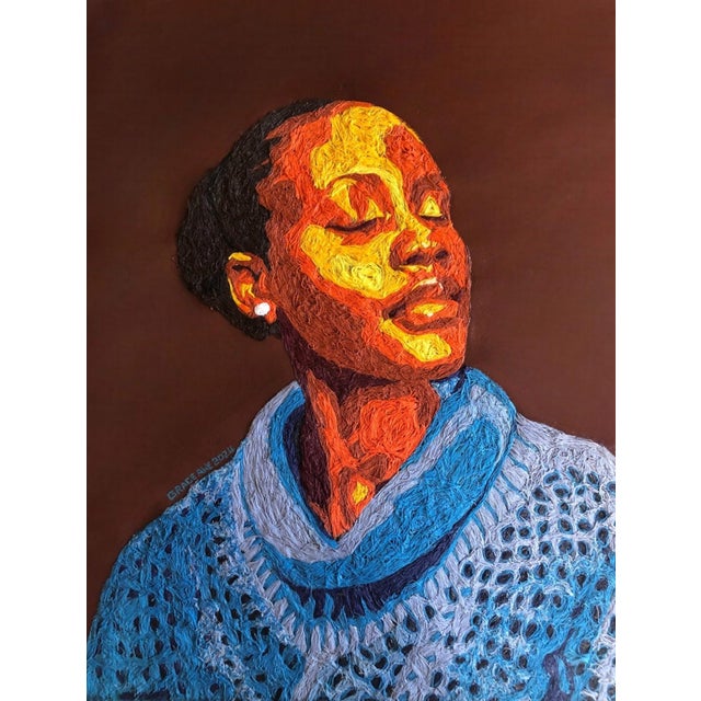 They looked to Him (2) by Grace Awe | Thread and acrylic on canvas portrait of a woman. For Sale