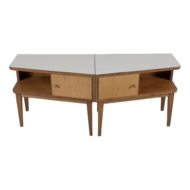 Mid-Century Modern Nightstands with White Top, Set of 2 For Sale