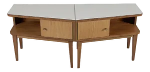 Mid-Century Modern Nightstands with White Top, Set of 2
