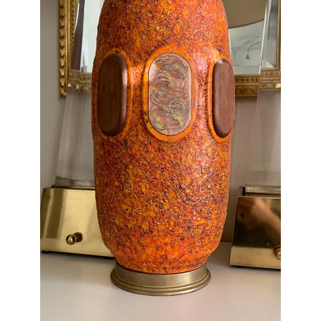 Mid-Century Modern Orange Lava Glazed Ceramic Lamps - a Pair For Sale - Image 3 of 13