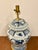 Asian Style Large Porcelain General Jar Lamp. Blue & white Glaze, gold base. Showroom floor sample.