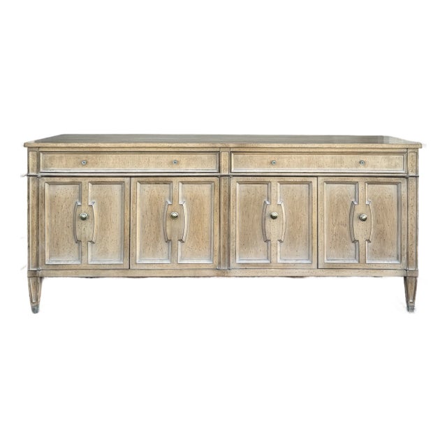 Vintage Cerused Blonde Louis XVI 4 Door Credenza For Sale
