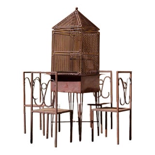 Metal Cage on Legs with Chairs, Set of 5 For Sale