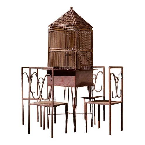 Metal Cage on Legs with Chairs, Set of 5 For Sale