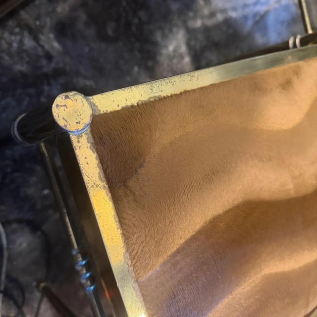 Two 1950s Mid-Century Modern Brass and Brown Velvet Rectangular Italian Stools For Sale - Image 9 of 16